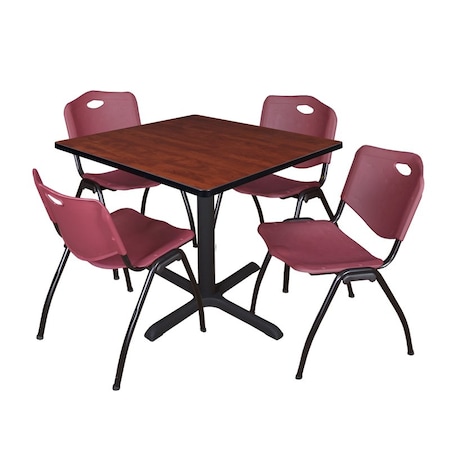 Cain Cain Square Table & Chair Set, Wood, Metal, Plastic Top, Cherry TB4242CH47BY